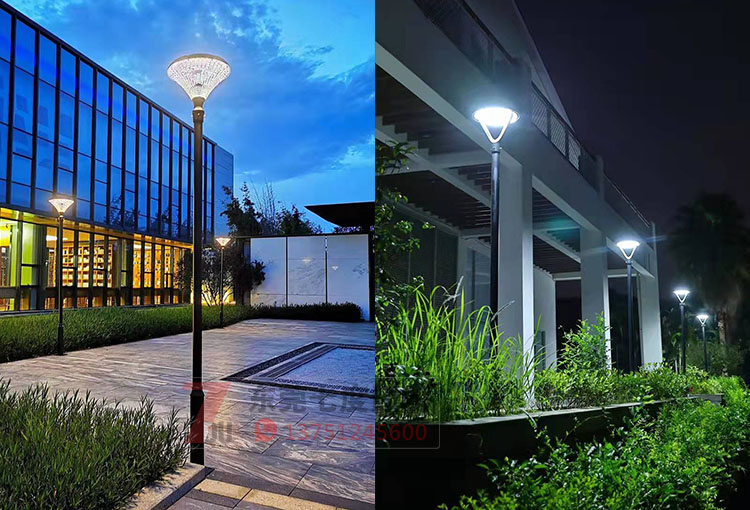 现代LED太阳能庭院灯安装亮化照明效果